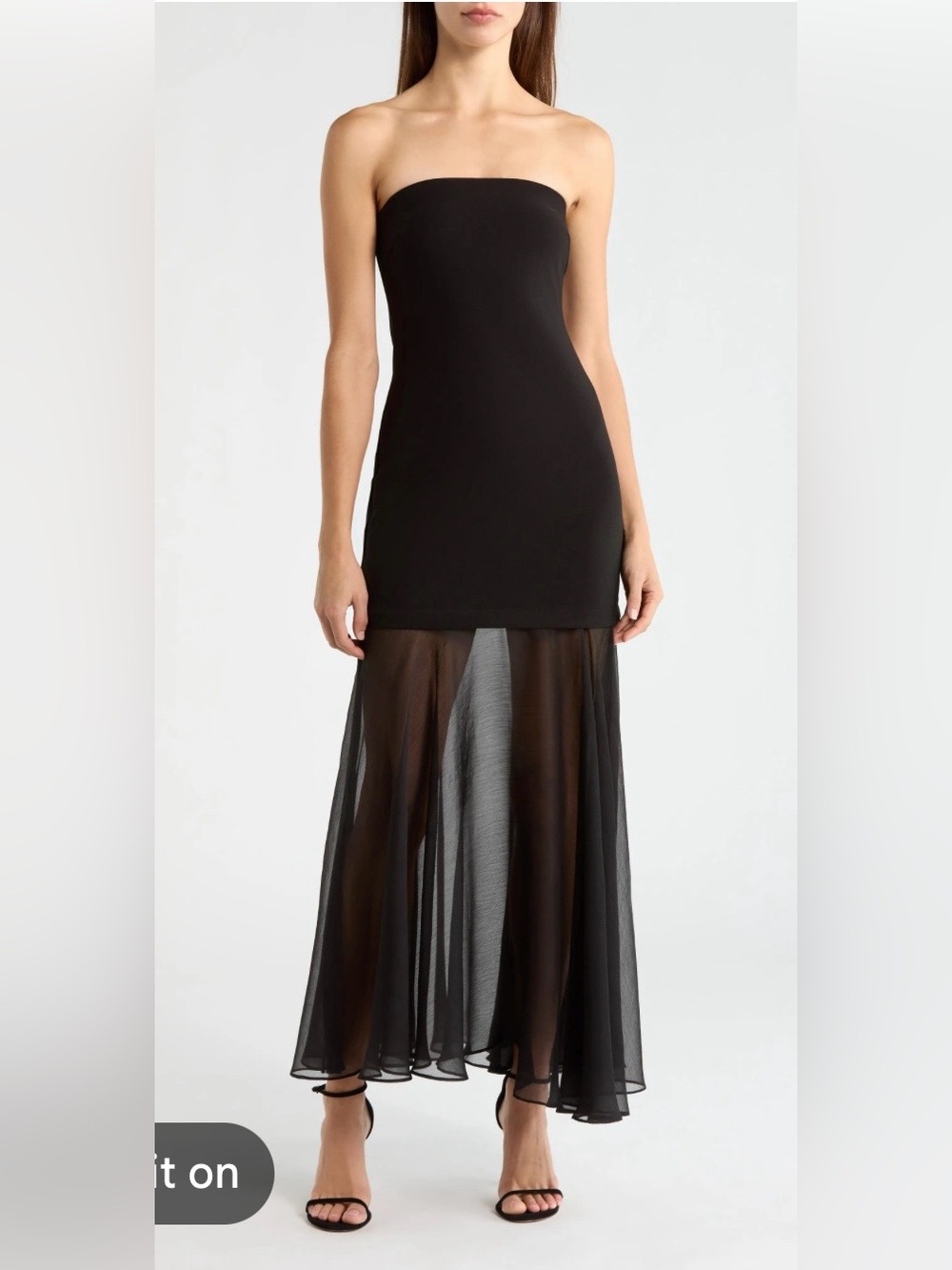 See You Monday Black Strapless Sheer-Hem Maxi Dress